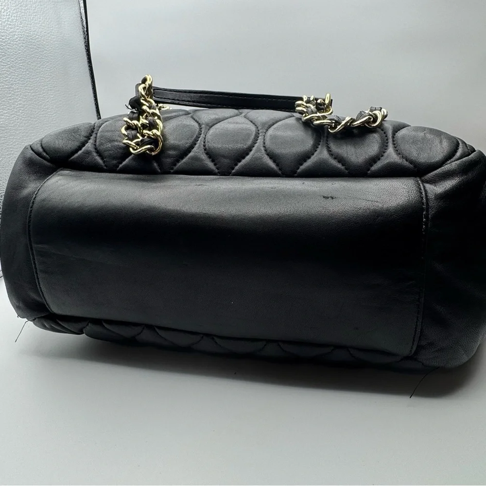 Talbots Quilted Genuine Leather Slouch Bag Tote Chain Strap Black - Picture 14 of 16